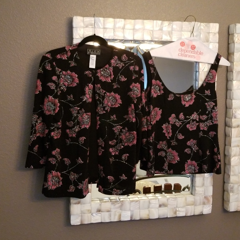 Metallic accented floral tanktop and jacket
